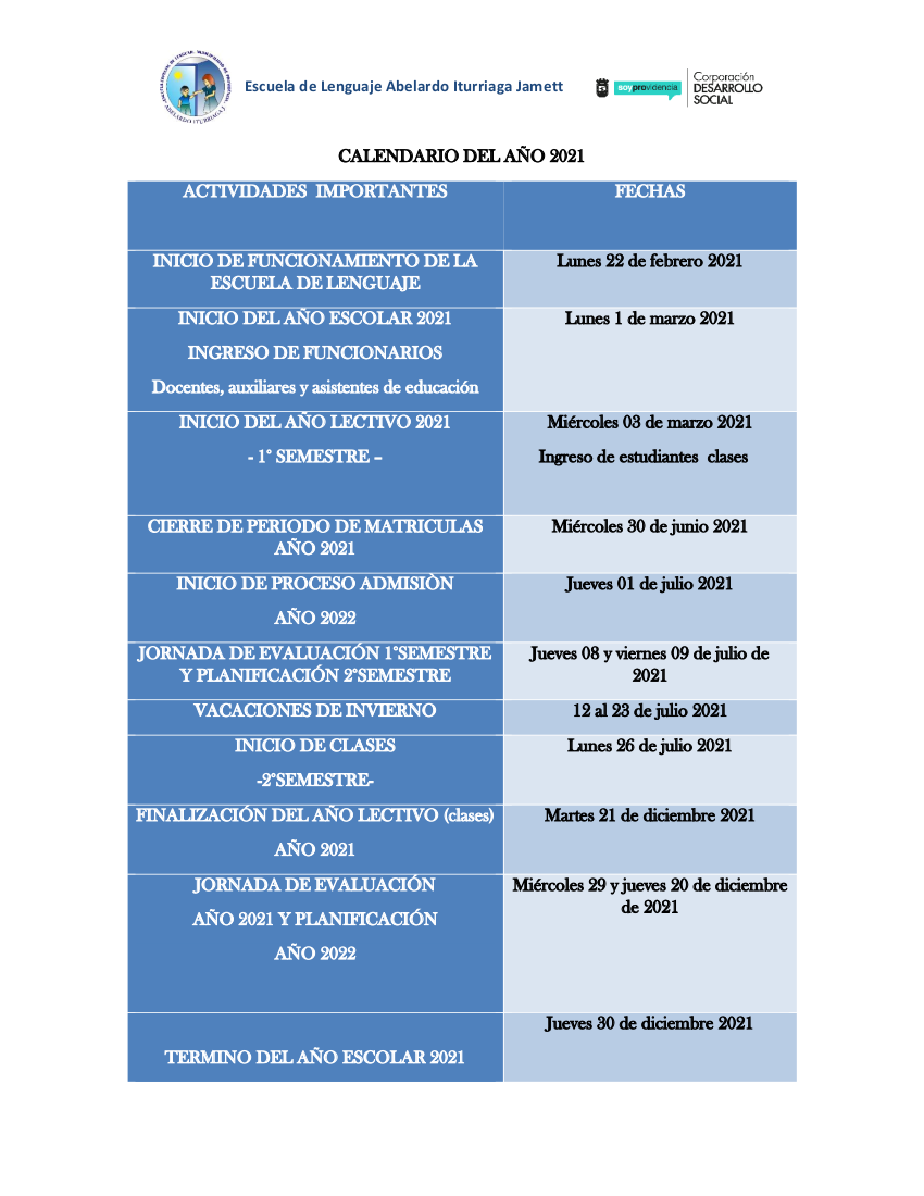 CALENDARIO 2021