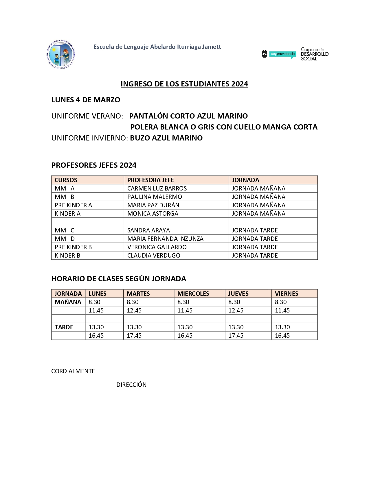 COMUNICADO INGRESO ESTUDIANTES Y HORARIOS 2024 page 0001